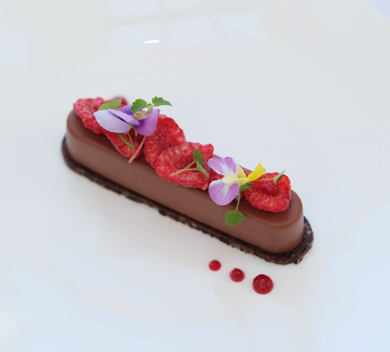 Artfully presented fine dining dessert at Les Ambassadeurs Club in Mayfair